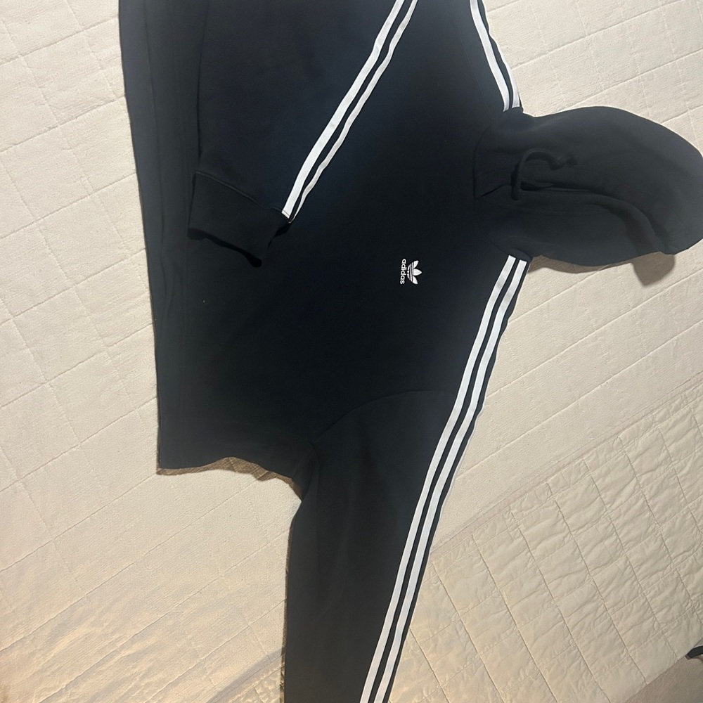 Adidas Black Hoodie with White Stripes